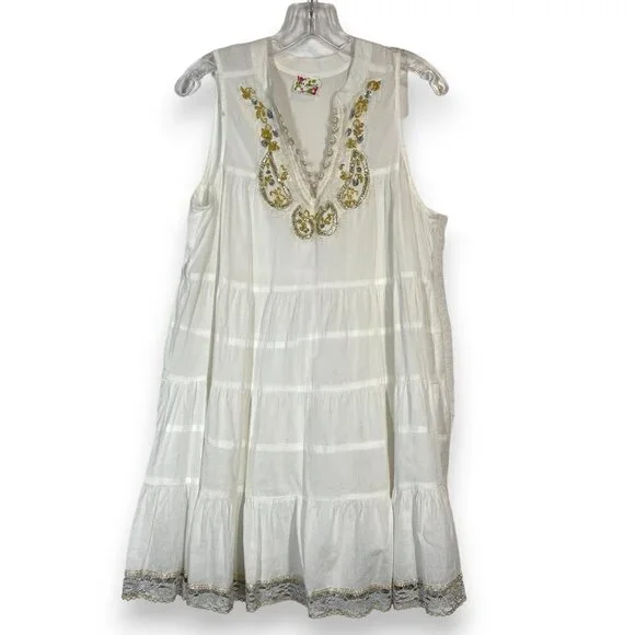 Free People | Dresses | Free People Dress Baby Doll White Gold Sequin Tunic  Top Summer Small | Poshmark